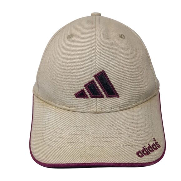 Adidas 3 Stripes Strapback Hat Tan One Size Embroidered Logo 6 Panel - Picture 1 of 9